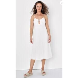 Lulus Adored Aura White Eyelet Milkmaid Embroidered Cutout Midi Dress Medium
